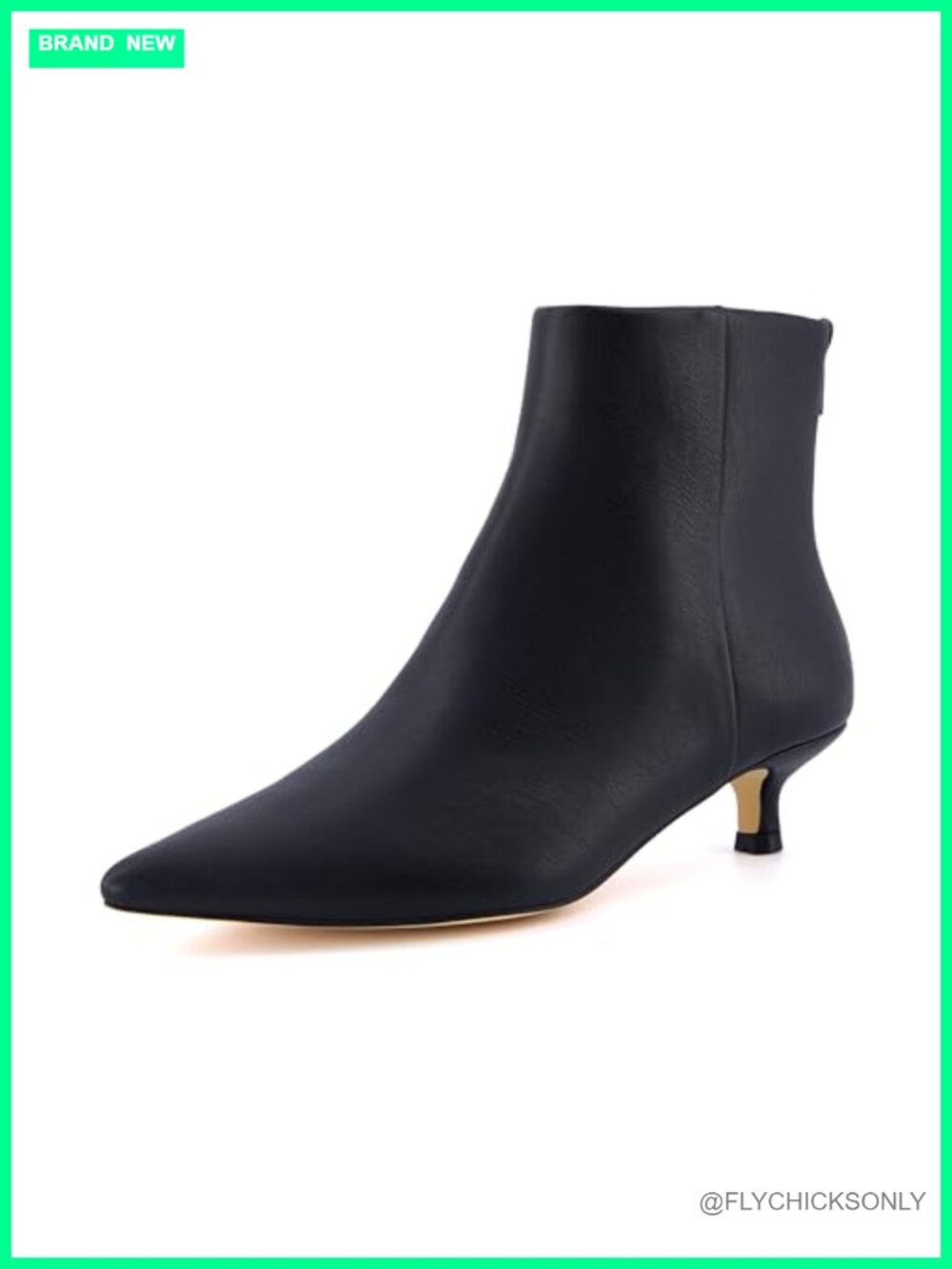 Pointed Toe Kitten Heel Bootie – Faux Leather, Memory Foam, Back Zipper